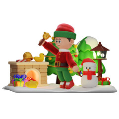 3d boy character christmas Ringing A Bell Happily pose