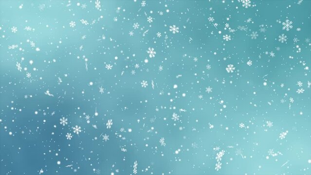 Blue Christmas Snowflakes Background. Snowfall Background.  Winter Christmas Background. Seamless Loop
