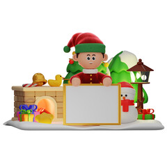3d boy character christmas Standing Behind Whiteboard pose