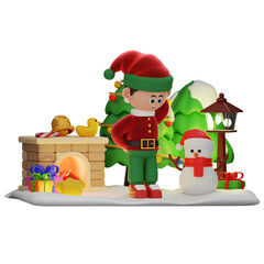 3d boy character christmas Worry pose