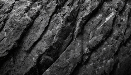 Black white rock texture. Dark gray stone granite background for design. Rough cracked mountain surface. Close-up. Crumbled.