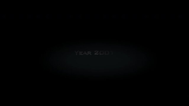 Year 2001 3D title metal text on black alpha channel background