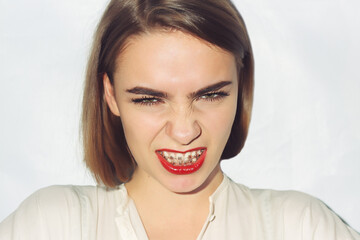 Young woman portrait with dental braces