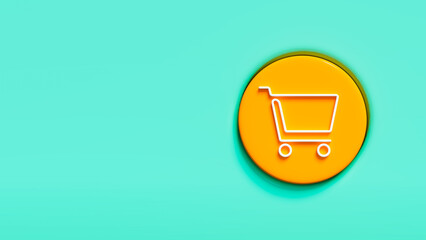 Green stage with orange button and shopping cart icon, internet sales and marketing theme