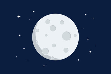 Full moon with craters and stars flat design vector illustration - obrazy, fototapety, plakaty