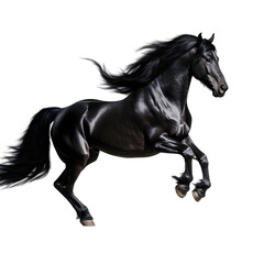 Obraz na płótnie Canvas Black horse galloping isolated on white, transparent cutout