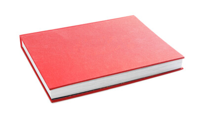 Book with red cover on white background - obrazy, fototapety, plakaty