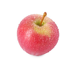 One ripe red apple with water drops isolated on white