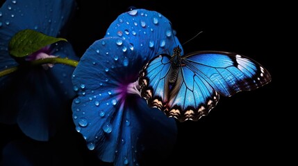 Butterfly and flower on black background 