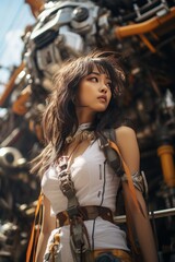 Fototapeta na wymiar asian female character in white armor