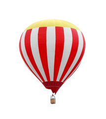 Fototapeta premium Bright hot-air balloon with wicker basket on white background