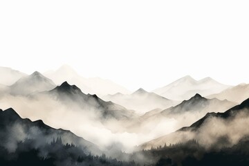 Minimalistic watercolor mountain landscape - obrazy, fototapety, plakaty
