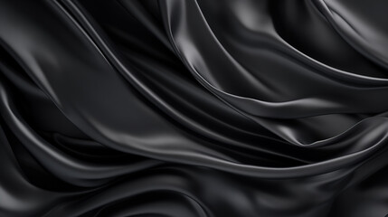 carbon Black silk satin fabric abstract background. Light shiny glitter shimmer shine. folded cloth appearance. luxury wallpaper backdrop concept.
