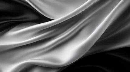 Fototapeta premium Black-white silk satin fabric abstract background. Light shiny glitter shimmer shine. folded cloth appearance. luxury backdrop wallpaper concept