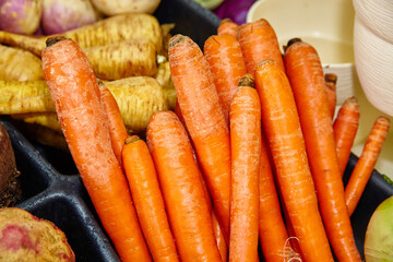 Fresh Organic Carrots on Display in Health Food Store, Fort Wayne