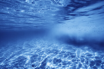 underwater photo blue background panorama ocean surface and bottom of the sea