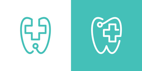 dental logo design combined with a plus sign and stethoscope, minimalist line.