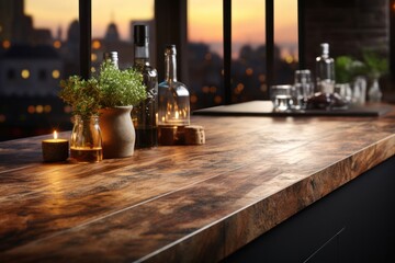 Kitchen Table with Bottles and Candles Generative AI