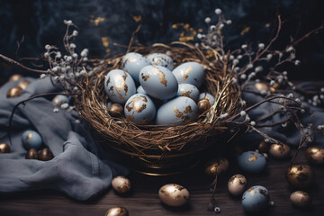 easter eggs in a nest