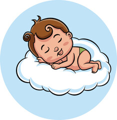 Vector Illustration of Cartoon Baby sleeping on a cloud