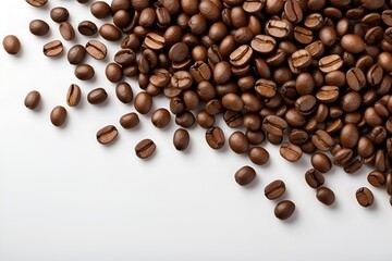 Roasted coffee beans isolated on white. coffee beans border isolated on white background. roasted coffee beans close up. 