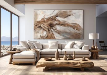 Modern and Welcoming Living Room with White Sofa and Abstract Painting