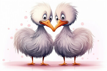cartoon illustration of a pair of flamingos loving each other