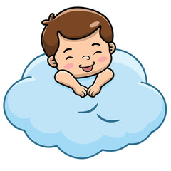 Vector Illustration of Cartoon Baby sleeping on a cloud