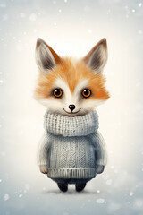 Cute fox in knitted sweater illustration