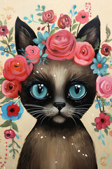 cat and flowers