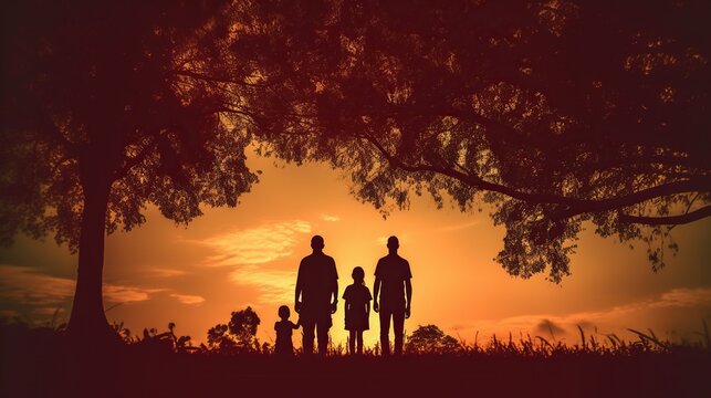 family at sunset in the park
