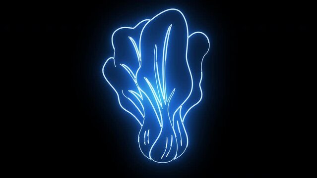 Animated mustard greens icon with a glowing neon effect