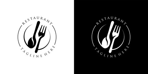 Spoon fork plate for dining restaurant logo designs - obrazy, fototapety, plakaty