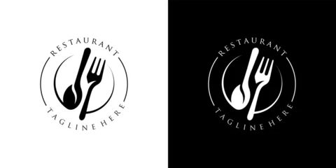 Deurstickers Spoon fork plate for dining restaurant logo designs © prasetyo