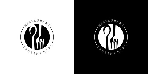 Spoon fork plate for dining restaurant logo designs - obrazy, fototapety, plakaty