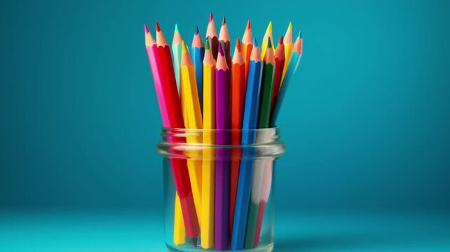 Colorful pencils in a glass, Animation video 