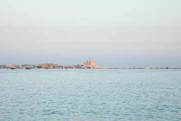 View of the Citadel of Qaitbay and the sea in Alexandria, Egypt