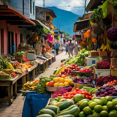 Fototapeta na wymiar A colorful market stall with fresh fruits and vegetables