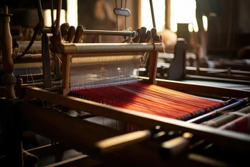 Foto op Canvas Cotton woven craft textile fabric loom silk production thread tool pattern machine traditional © SHOTPRIME STUDIO