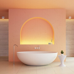 Peach Fuzz Orange color bathroom interior 2024 - 3D rendering - 690452359