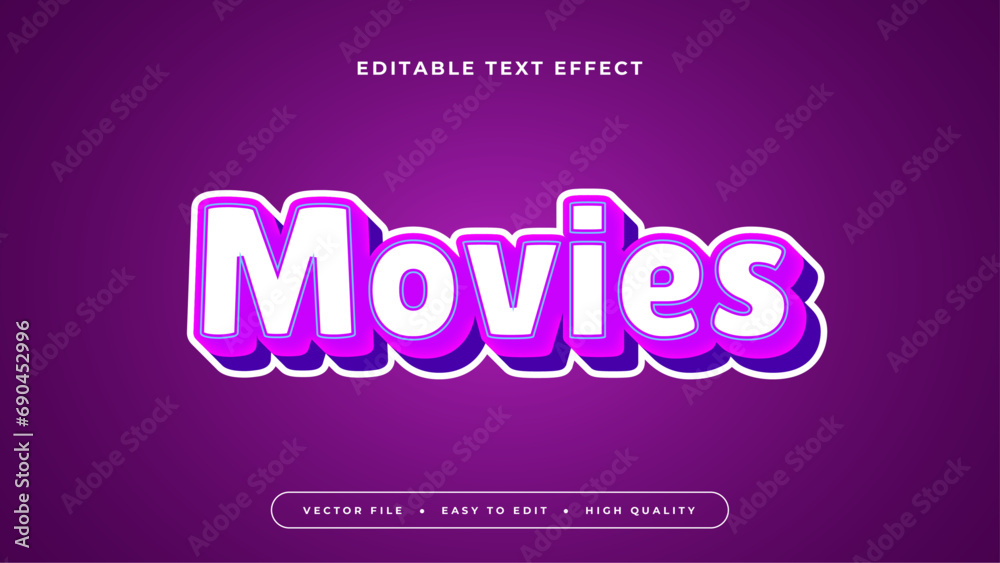 Poster white and purple violet movies 3d editable text effect - font style