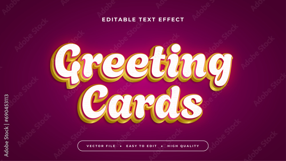 Poster Gold white and purple violet greeting cards 3d editable text effect - font style