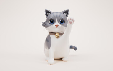 3D cartoon style cute cat, 3d rendering.