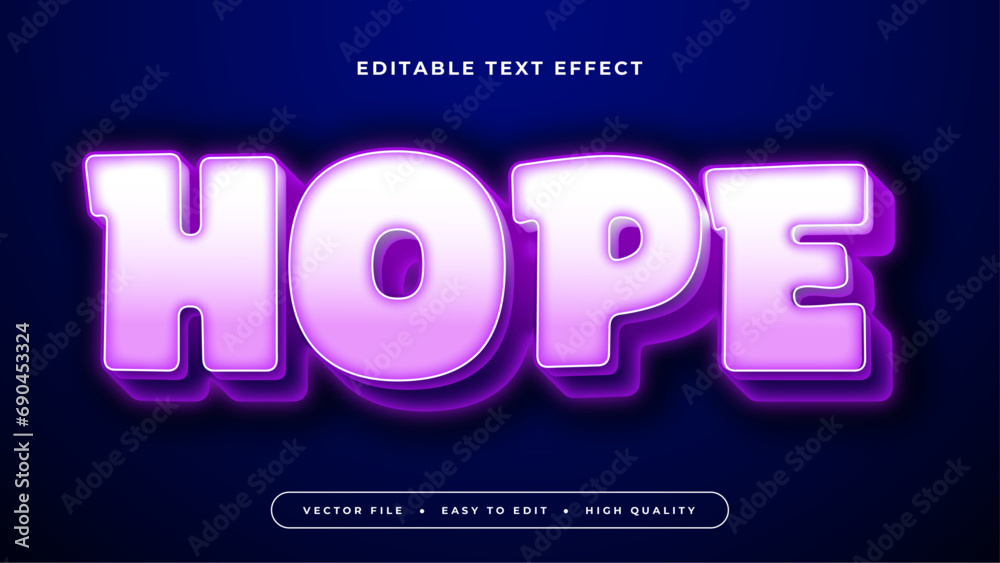 Poster Purple violet and white hope 3d editable text effect - font style