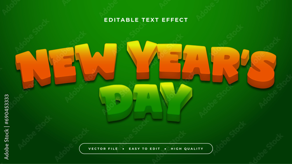 Poster orange and green new years day 3d editable text effect - font style