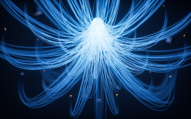 Glowing neon hanging lines, 3d rendering.