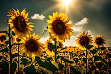 A sunflower field in full bloom, each golden blossom turning to face the radiant sun.