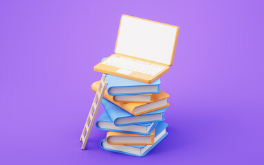 Fototapeta premium Stack of books with cartoon style, 3d rendering.
