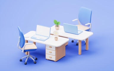 Office scene with office supplies, 3d rendering.