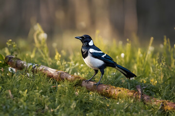 Fototapeta premium Magpie in the nature - Generative AI